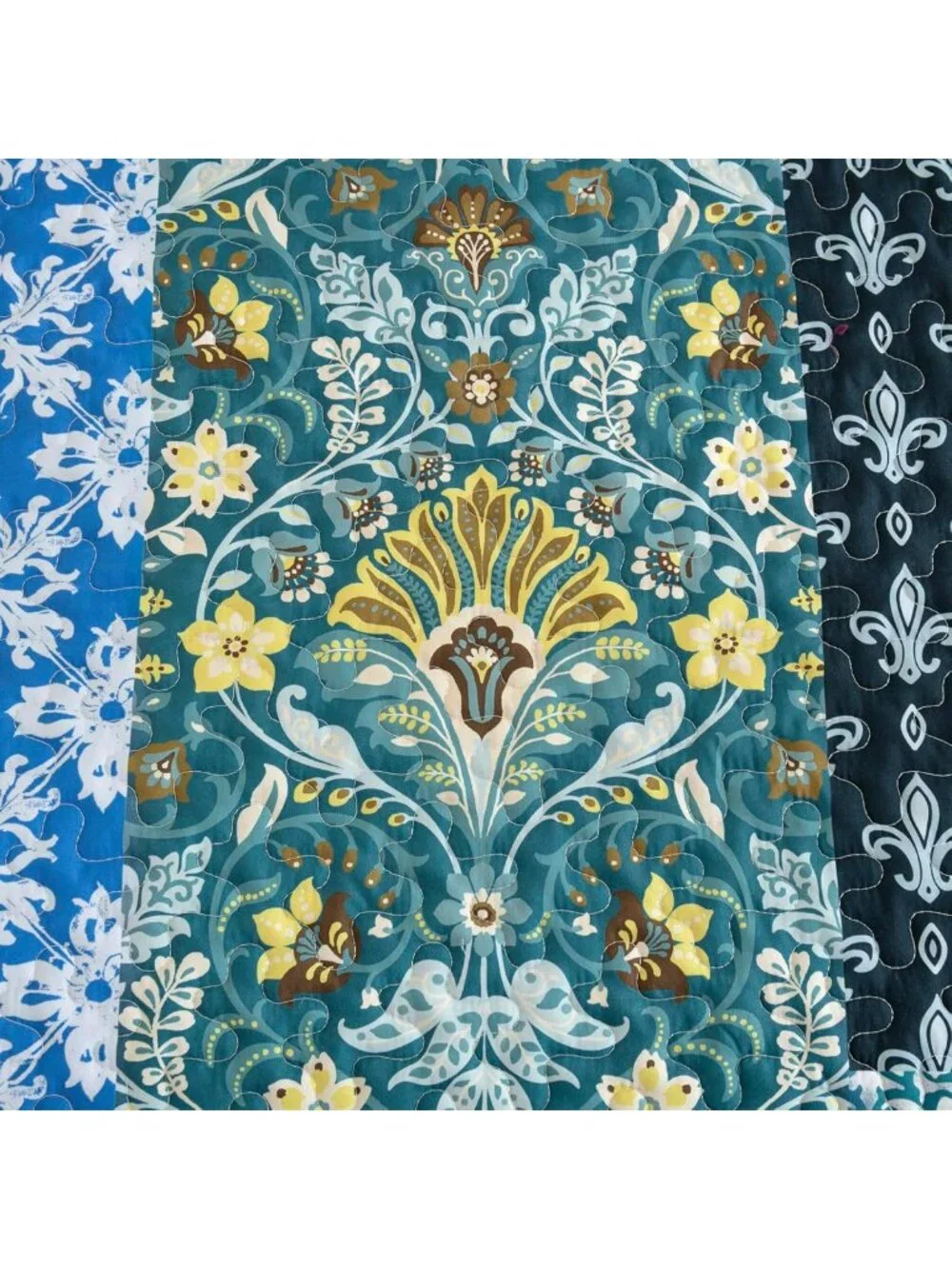 Boho Teal Patchwork Quilt Set, Reversible Lightweight Coverlet & 2 Pillow Shams